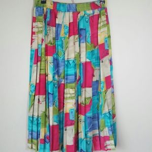 Vintage Multi-Color Abstract Pattern Accordion Pleat Skirt
